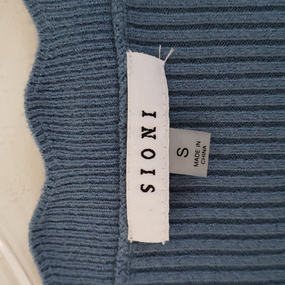 SIONI blu knit with Sheer floral Long Sleeves Sweater Top Cornflower blue Size S - Picture 15 of 16